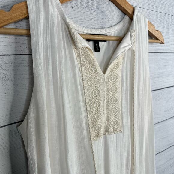 Cloth & People Womens Boho Crochet Gauzy Cream Embroidered Mini Dress Size M - Picture 4 of 10